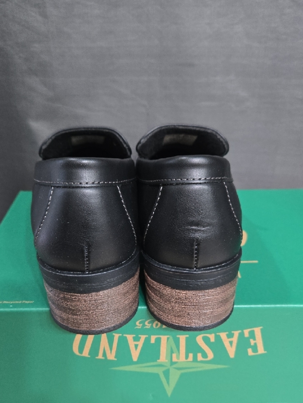 Eastland Black Leather Penny Loafers with Stacked Heel - Picture 4 of 11